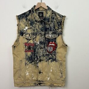 Imperious Mens Denim Vest Jean Large Distressed Acid Wash Rocker Streetwear